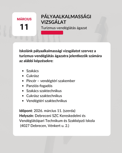 Pályaalkalmassági vizsgálat – Turizmus-vendéglátás ágazat